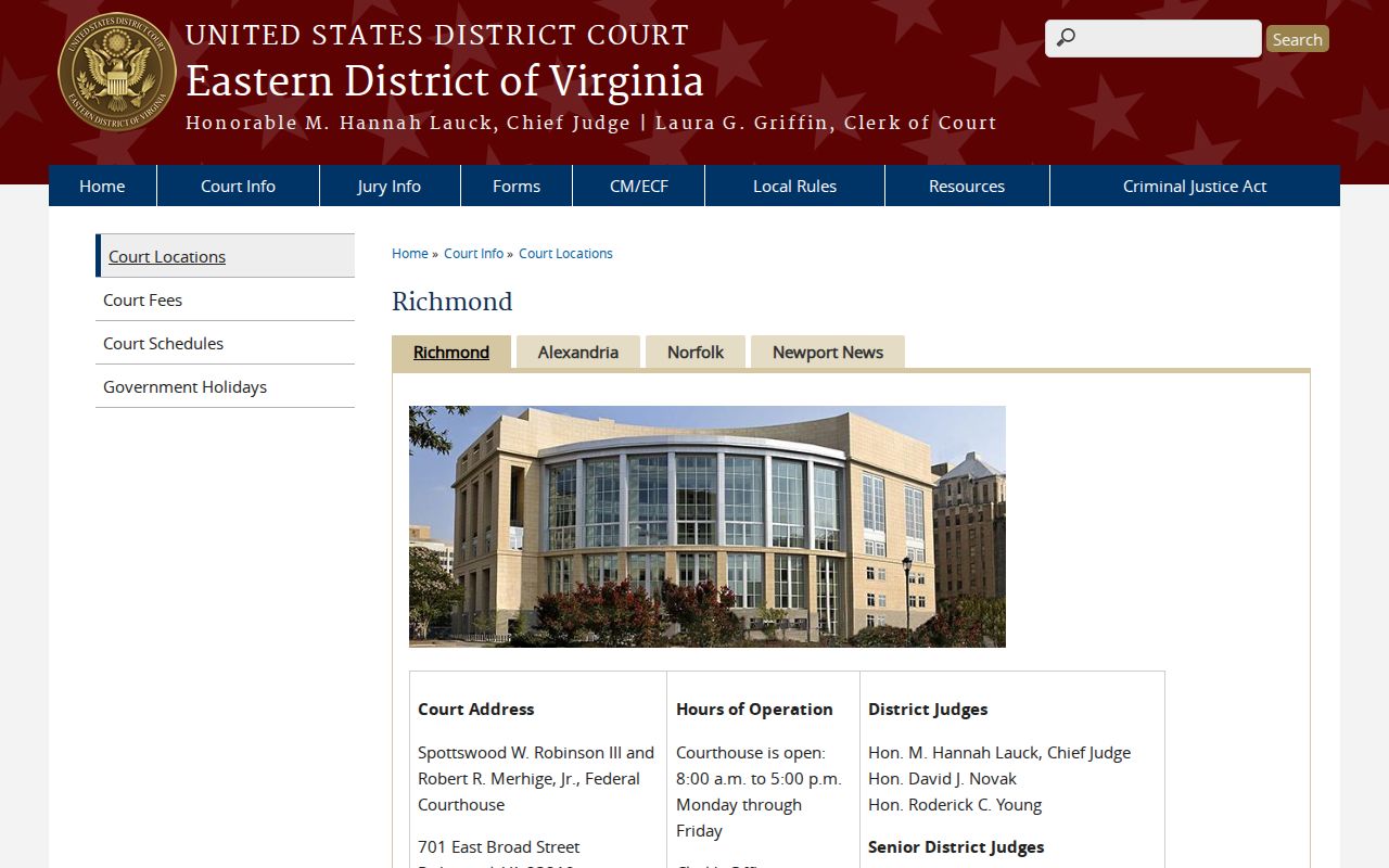 New Kent County arrest warrant research, Eastern District of Virginia Richmond courthouse