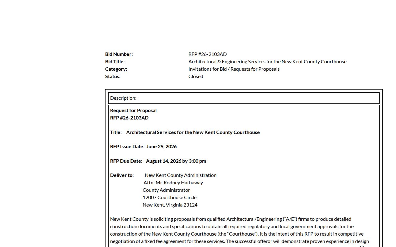 New Kent County warrant records research, county courthouse planning solicitation