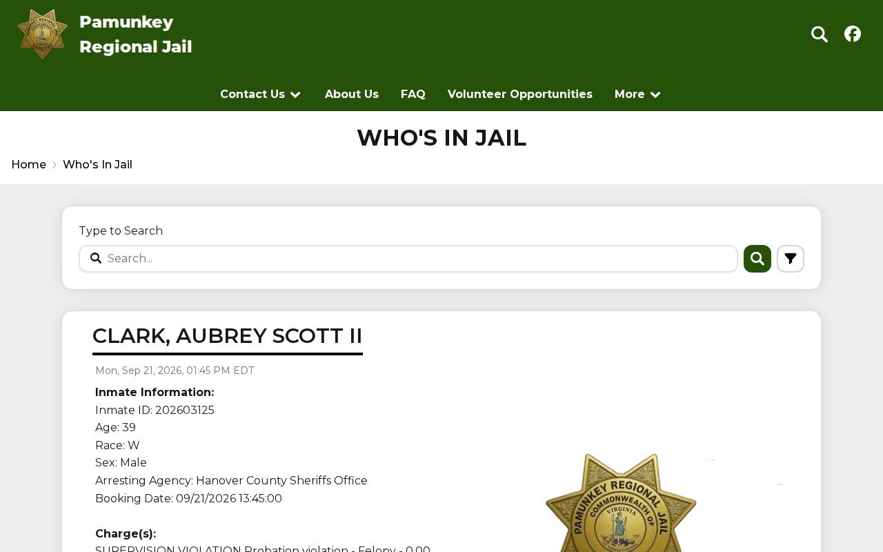New Kent County warrant search reference, Pamunkey Regional Jail custody search